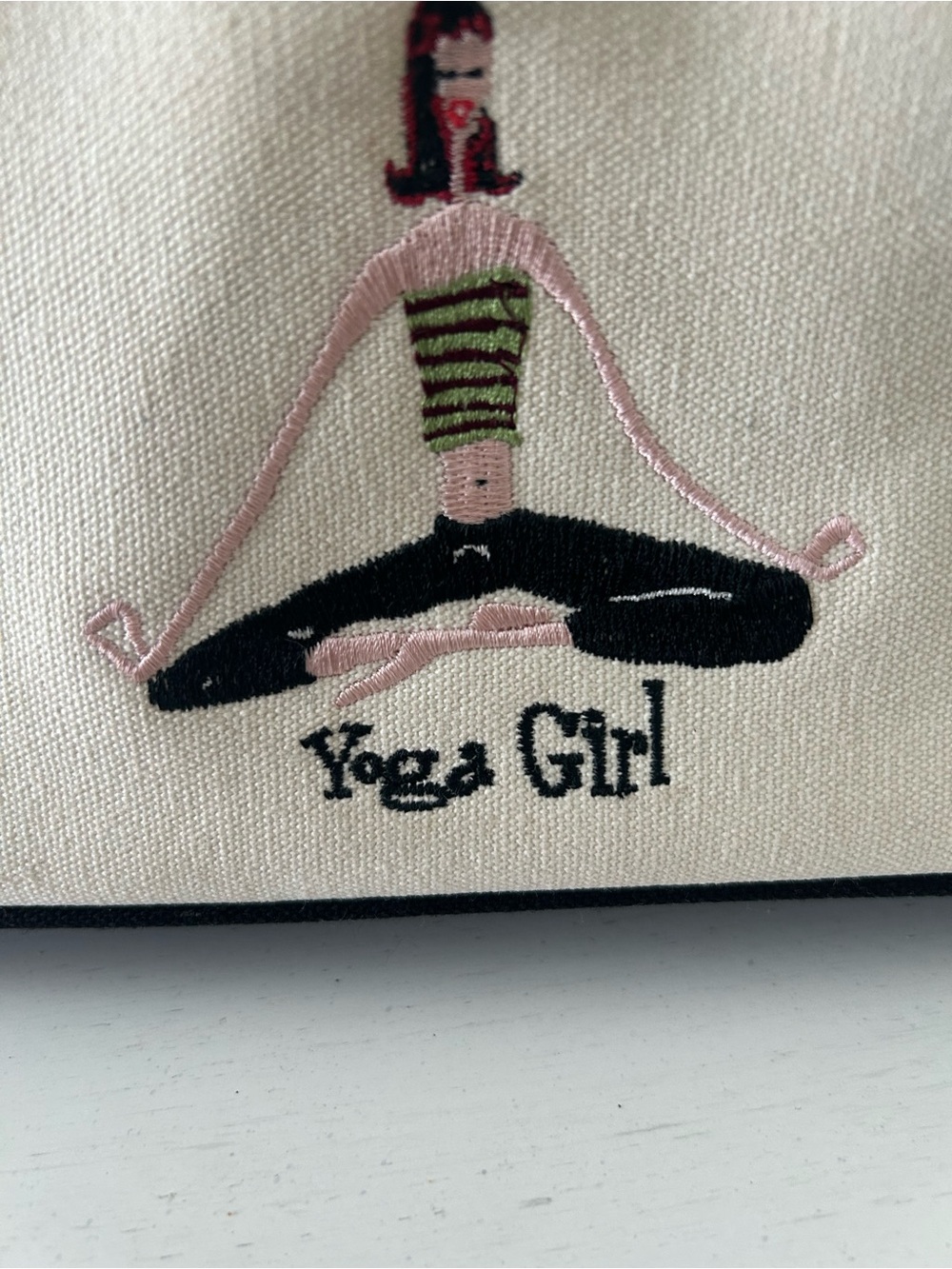 Yoga Girl by The Girls Embroidered 
 Canvas Bag Plus Extra Bag Cream & Black - Picture 3 of 16